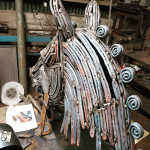 Mane of metal horse sculpture in progress