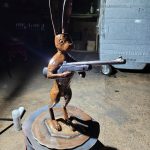 Hare with gun sculpture outside Rusty Creations workshop