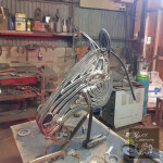 Progress image of horse head sculpture in the workshop