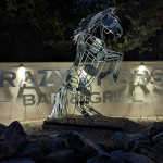 Horse Sculpture at night outside Crazy Horse Bar Grill