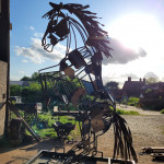 Horse sculpture in progress outside the Rusty Creations workshop
