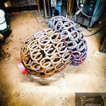 Acorn sculpture nearing completion in Rusty Creations workshop